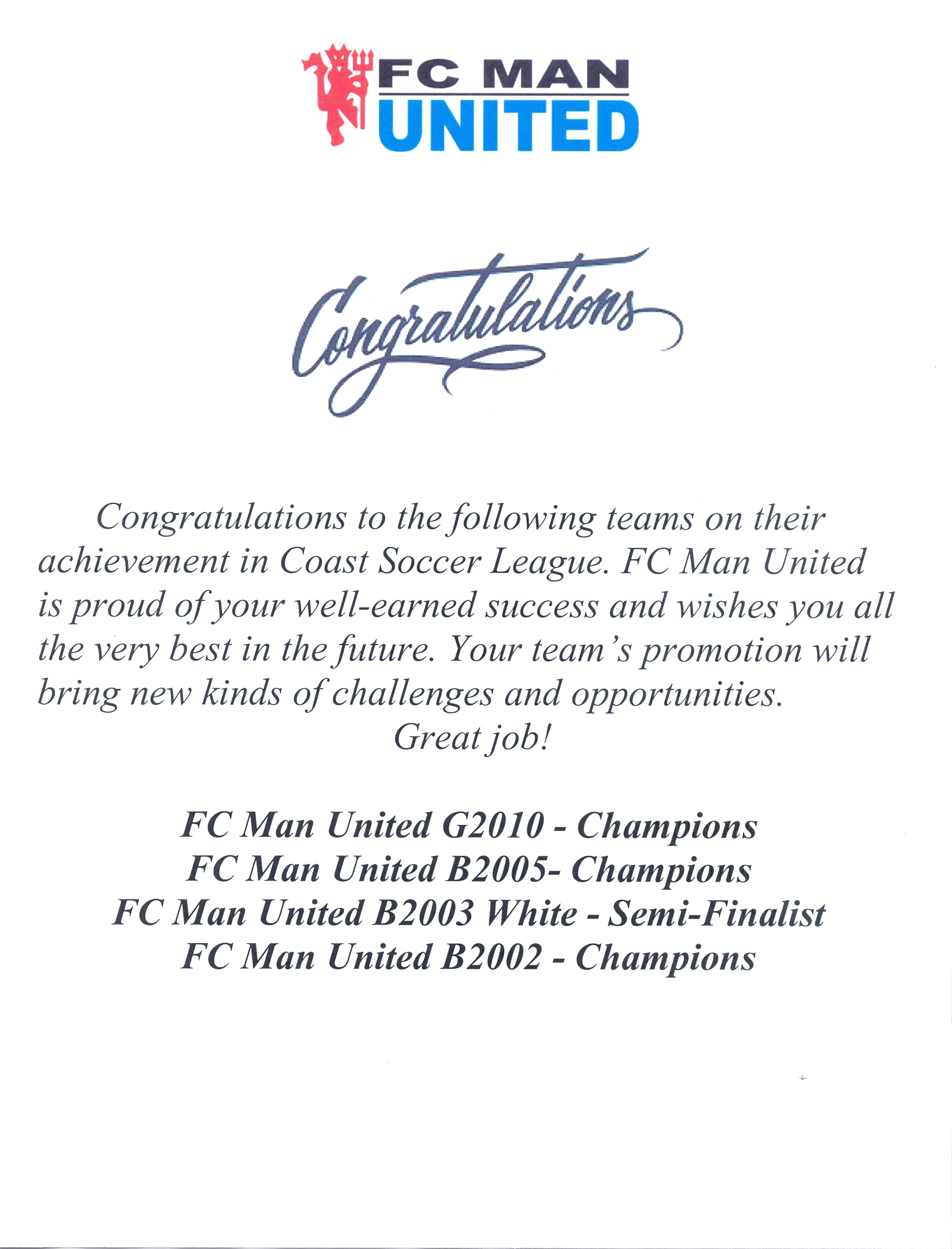 Coast Soccer League Champions & Semi-Finalist